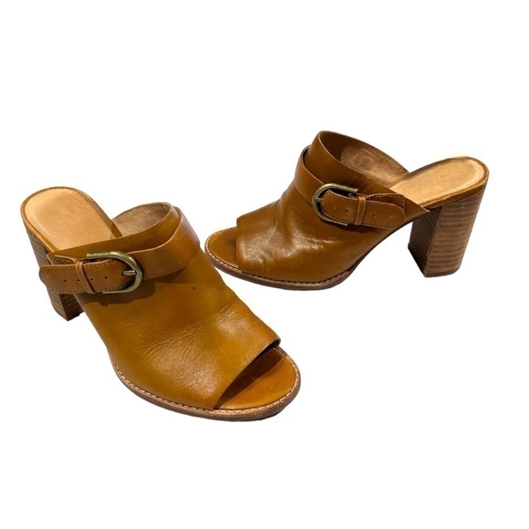 Madewell - Riley Slingback Mule Sandal Shoe Block Heel Peep Toe Leather Brown -6 - Picture 6 of 9